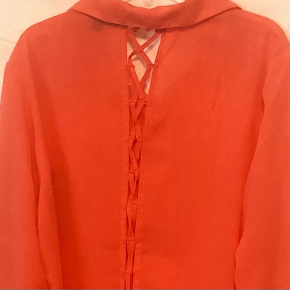 Plus Moda women coral longsleeve button down semi sheer high low shirt tail - Picture 4 of 10